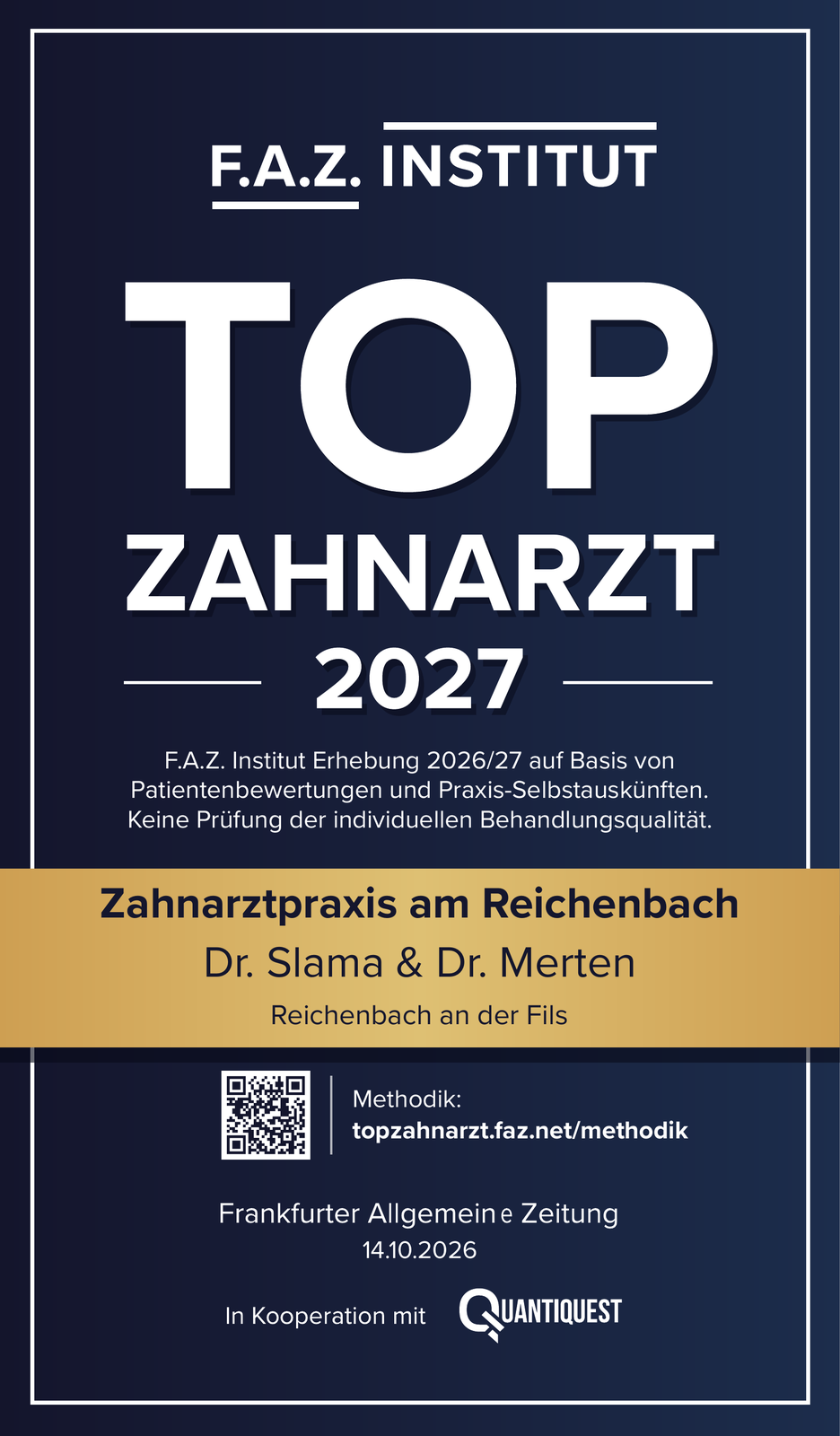 F.A.Z. Institut Siegel TOP Zahnarzt 2027 - Zahnarztpraxis am Reichenbach